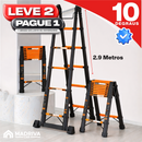 Escada Telescópica Dobrável Multifuncional de Aço Carbono + BRINDE: Bolsa De Ferramentas Multifuncional - COMPRE 1 LEVE 2