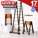 Escada Telescópica Dobrável Multifuncional de Aço Carbono + BRINDE: Bolsa De Ferramentas Multifuncional - COMPRE 1 LEVE 2