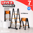 Escada Telescópica Dobrável Multifuncional de Aço Carbono + BRINDE: Bolsa De Ferramentas Multifuncional - COMPRE 1 LEVE 2